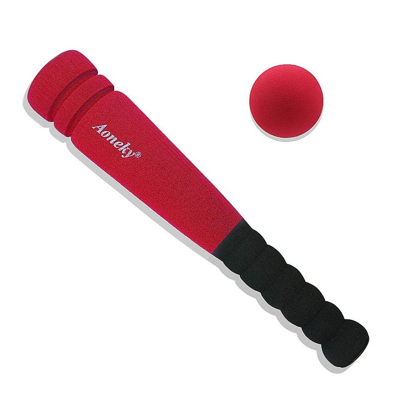 Aoneky Min Foam Baseball Bat and Ball for Toddler - Indoor Soft Super Safe T Ball Bat Toys Set for Kids Age 1 Years Old, Best Gift for Children, 11.8 inch (Red) - Image 1
